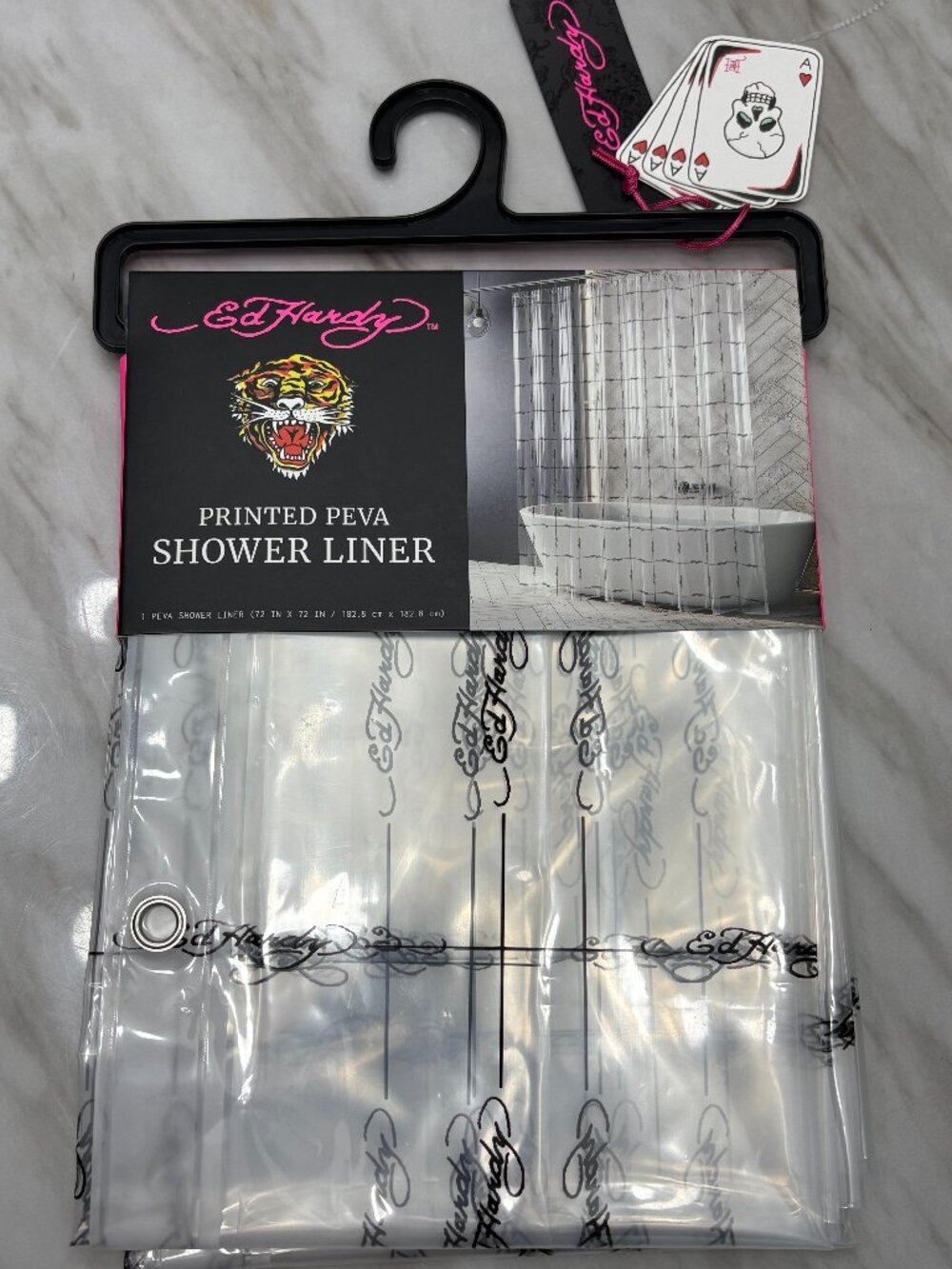 Ed Hardy Signature Logo Clear PEVA Shower Liner 72x72 NWT